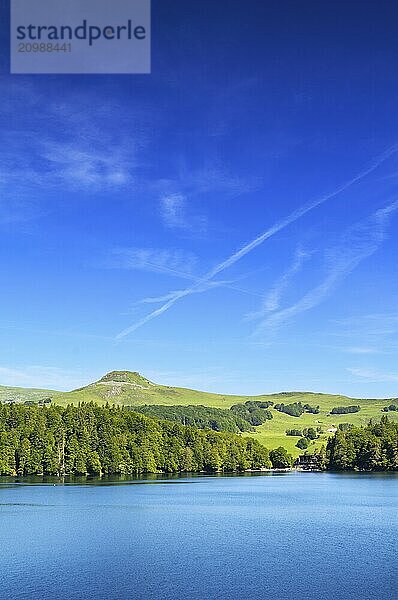 Landscape of Lake Pavin in Auvergne during a beautiful day iun France