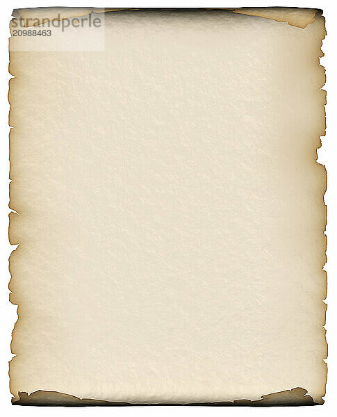 Unfolded blank roll of yellowish vintage parchment isolated over white background Photo-realistic 3D illustration