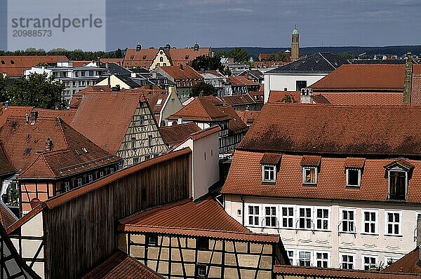 View over the historic old town  church tower of St Otto's Church  Bamberg  Upper Franconia  Bavaria  Germany  Europe