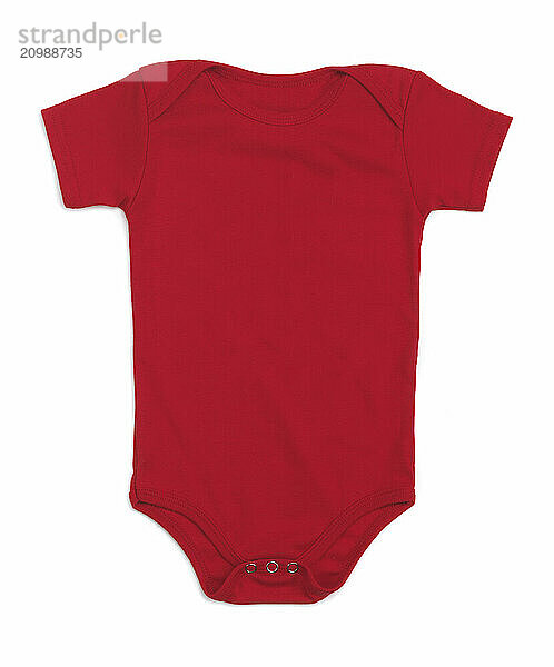 Bright red cotton infant bodysuit baby sleeper isolated on white background