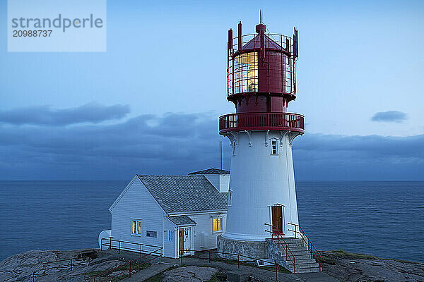 Blue hour at Lindesnes Fyr lighthouse  South Cape  Vest-Agder  Norway  Europe