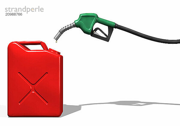 Last drops of gasoline coming out of a gas station nozzle into a canister. Isolated illustration on white background