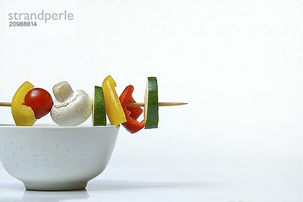 Vegetable skewer on a tray  barbecue skewer