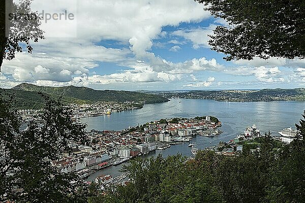 Panoramic top view on the harbor of Bergen  Norway  Europe