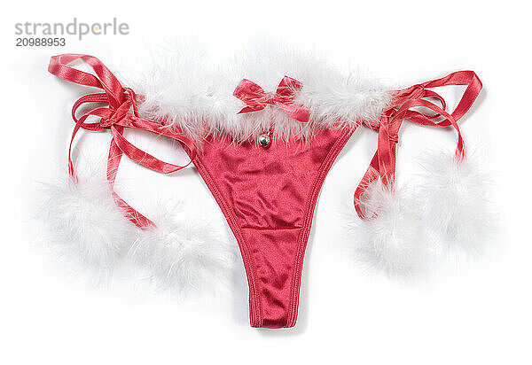 Red cute Christmas sexy romantic lingerie underwear with white fur Isolated on white