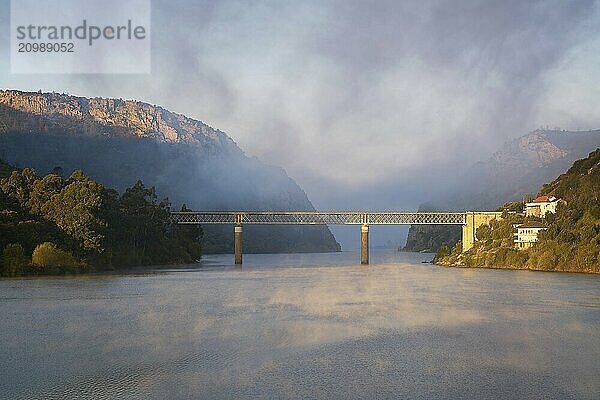 Portas de Rodao landscape in Vila Velha de Rodao with a beautiful bridge at sunrise  in Portugal