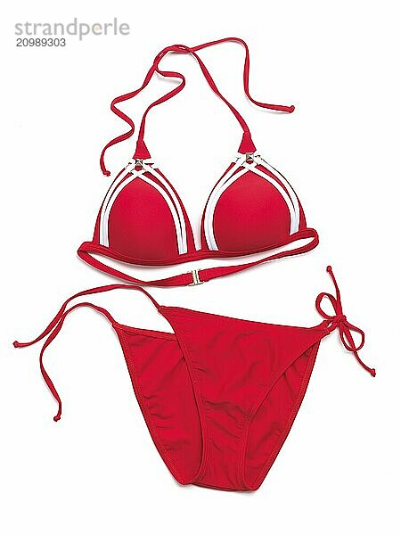 Red trendy bikini swimsuit isolated on white background