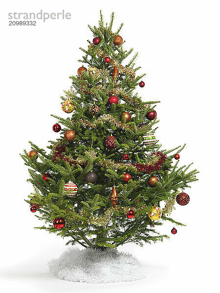 Decorated Christmas tree isolated on white background