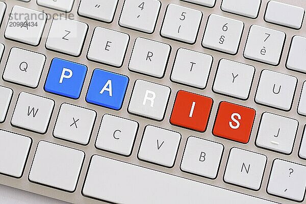 Paris in blue white and red on white keyboard