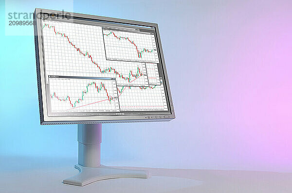 LCD monitor displaying Forex foreign exchange candlestick charts. Stock trading financial concept