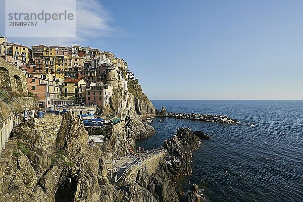 Manarola beach and city view in Cinque Terre  in Italy