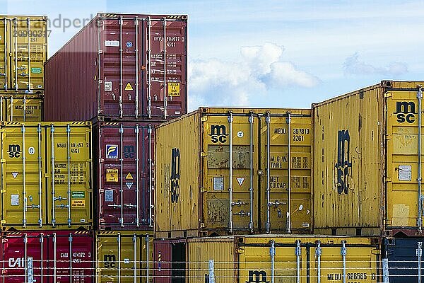 Gothenburg  Sweden  April 03 2022: Shipping containers stacked high  Europe