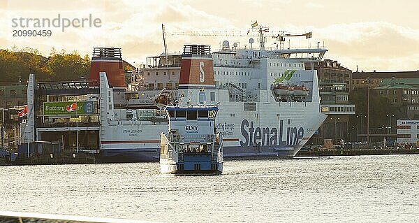 Gothenburg  Sweden  October 17 2021: Electric passenger ferry Elvy crossing the river  Europe