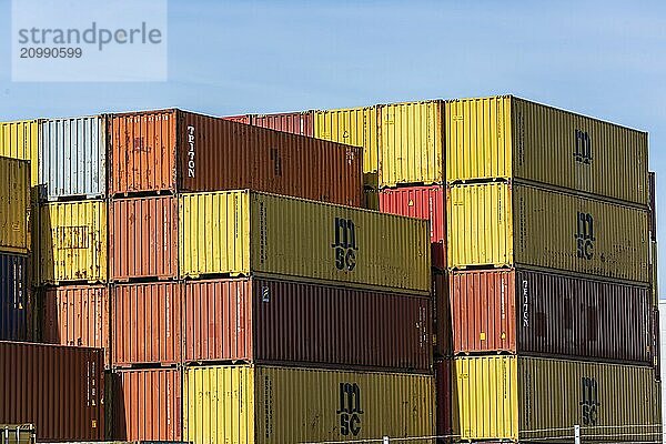 Gothenburg  Sweden  April 03 2022: Shipping containers stacked high  Europe