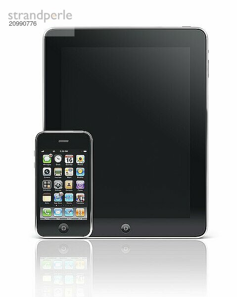 Apple iPhone 3Gs smartphone Apple iPad tablet isolated with clipping path on white background