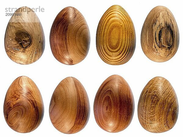 Easter eggs made of wood cut out on white