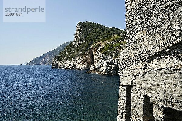 View of Saint Peter Church to Grotta di Lord Byron Cave in Portovenere