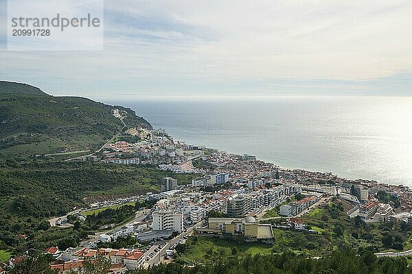 View of Sesimbra city from the city castle  in Portugal