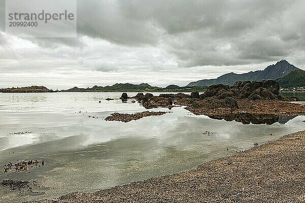 Landscape near Gravdal city in Lofoten islands  Norway  Europe