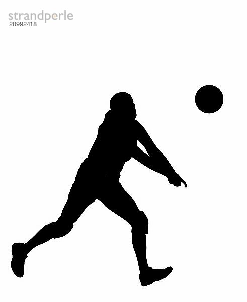 Volleyball player hits a ball as a silhouette cut out on white