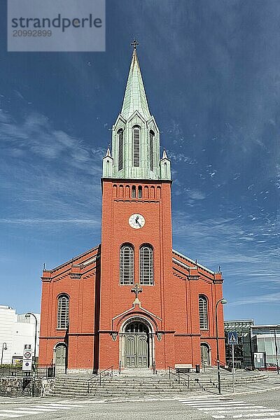 Saint Petri church in Stavanger against a blue sky  Norway  Europe