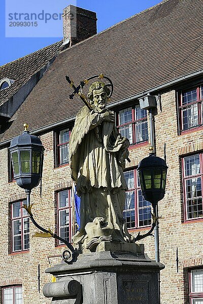 John of Nepomuk or John Nepomucene statue  Bruges  Flanders  Belgium  Europe