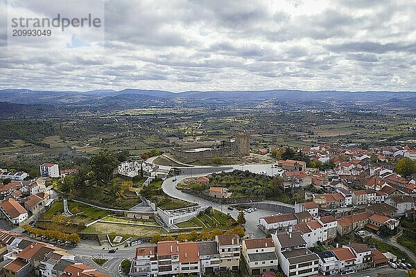 Belmonte historic village drone aerial view of castle in Portugal