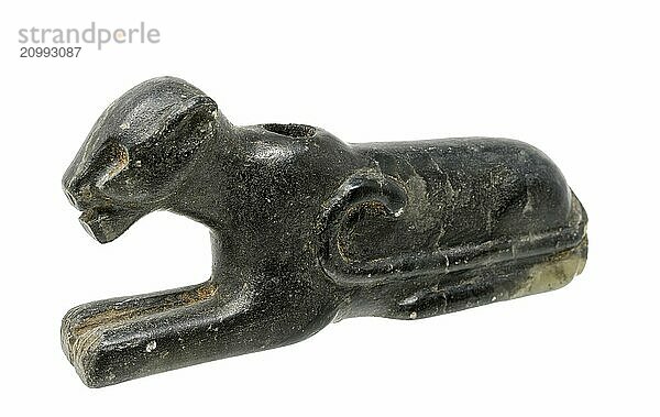 Pipe bowl in the shape of a Black panther of the North American Indians made of dark soapstone set free on white