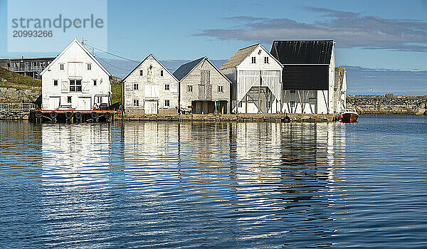 Old warehouses in Runde Island harbour  Møre og Romsdal  Norway  Europe