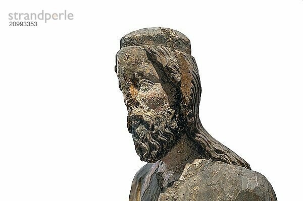 Detail of Christ  Palmesel  wooden figure c. 1350  on a white background  Diözesan Museum  Rottenburg  Baden-Württemberg  Germany  Europe