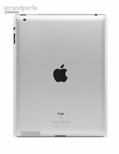 Apple iPad 2 tablet computer rear view. Isolated with clipping path on white background