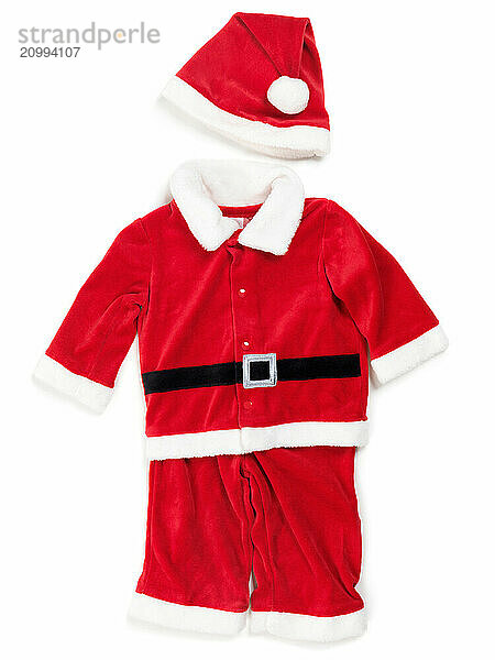 Red baby santa costume. Isolated outfit on white background