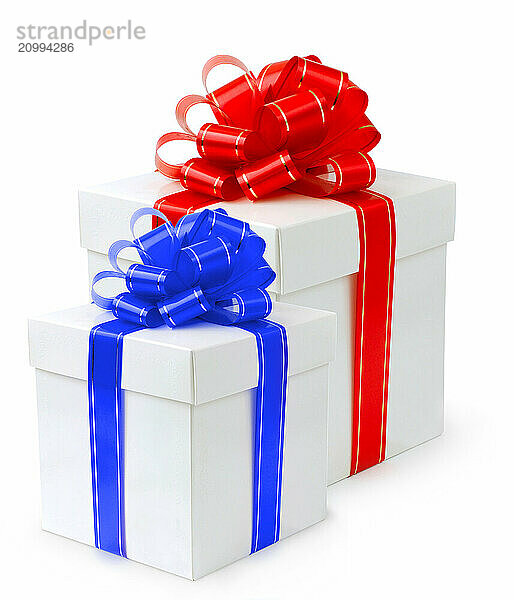 Fancy gift-box with red ribbon isolated with clipping path on white background