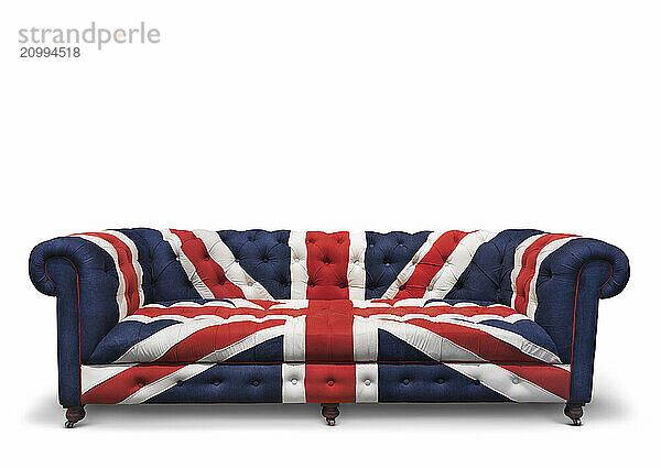 Sofa with a patriotic Union Jack pattern on it. Isolated on white background with clipping path