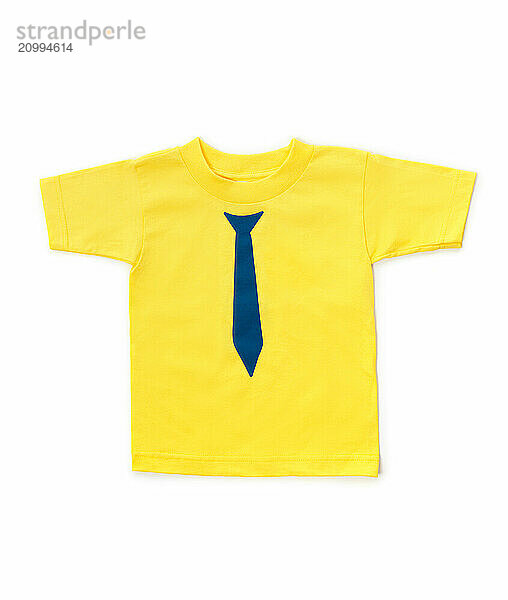 Cute yellow childrens t-shirt with necktie design isolated on white background