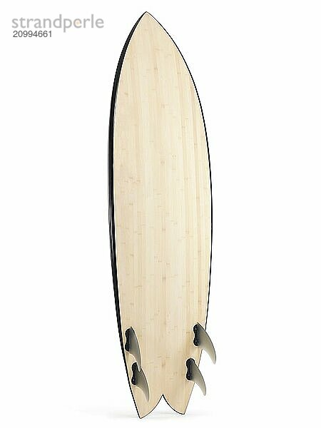 Surfboard bottom side showing fins isolated on white background with clipping path