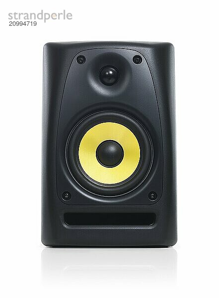 Closeup of an audio sound system speaker isolated with clipping path on white background