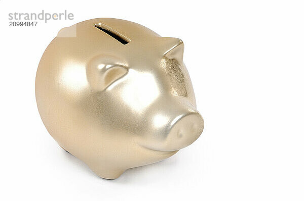 Gold piggy bank isolated on white background