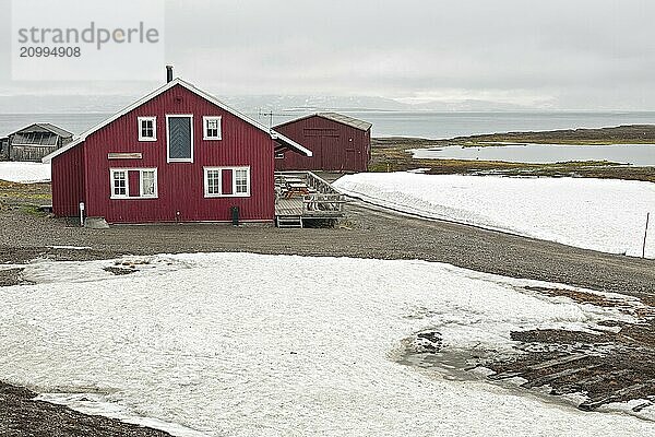 Wooden houses in Ny Alesund  Svalbard islands  Norway  Europe