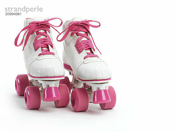 White with pink classic roller girl derby skates isolated on white background