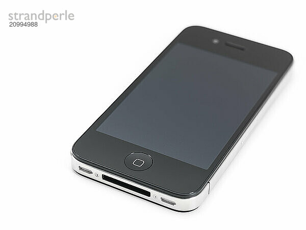 Apple iPhone 4 smartphone with clear screen isolated on white background