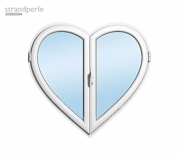 Heart-shaped uPVC window isolated on white background