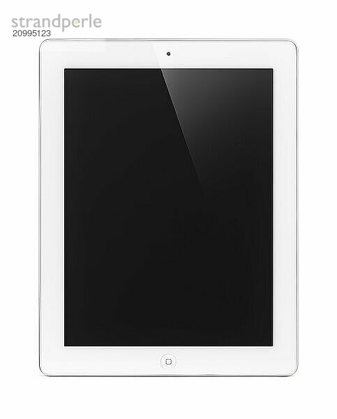 White Apple iPad 2 tablet computer with blank display. Isolated with clipping path on white background