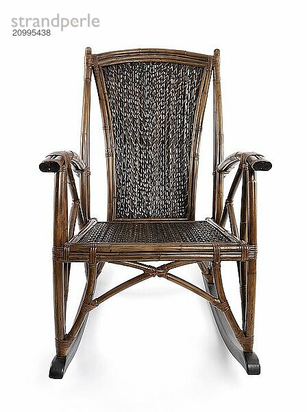 Antique bamboo wicker rocking chair isolated on white background