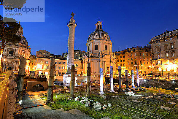 Trajan's Columns at the Blue Hour  Rome  Italy  Europe