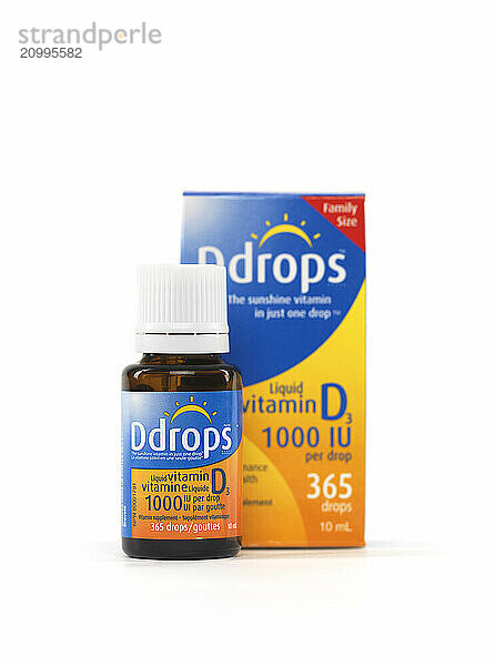 Liquid natural Vitamine D drops Ddrops isolated on white background