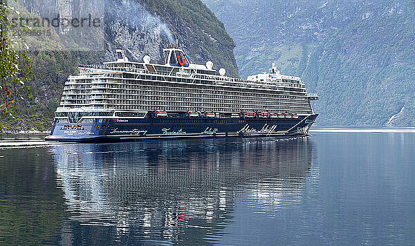 Cruise ship Mein Schiff 1 in the Geirangerfjord  Norway  Europe