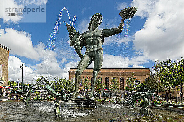 Poseidon statue at Gota Square  Art Museum  Gothenburg  Sweden  Europe