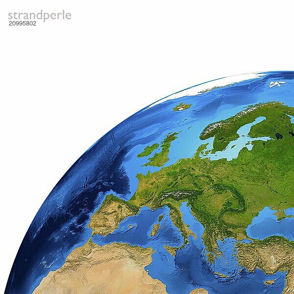 View of the Earth globe from space showing European continent. Isolated on white background