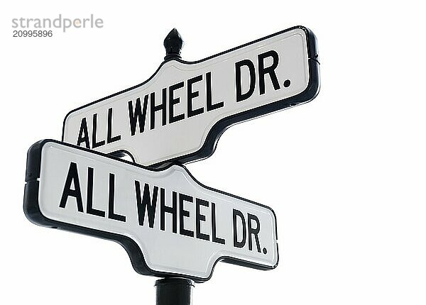 All Wheel Drive two street signs isolated on white background with clipping path